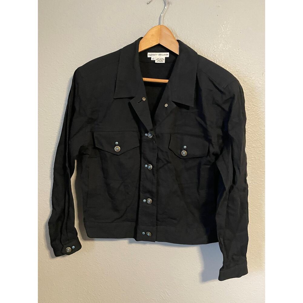 Vintage Nancy Heller Jacket Womens XS Black Crop Button Up Western Cowgirl 90s